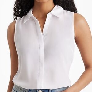 Express White Sleeveless “ Relaxed Portofino Button Down Blouse with Collar